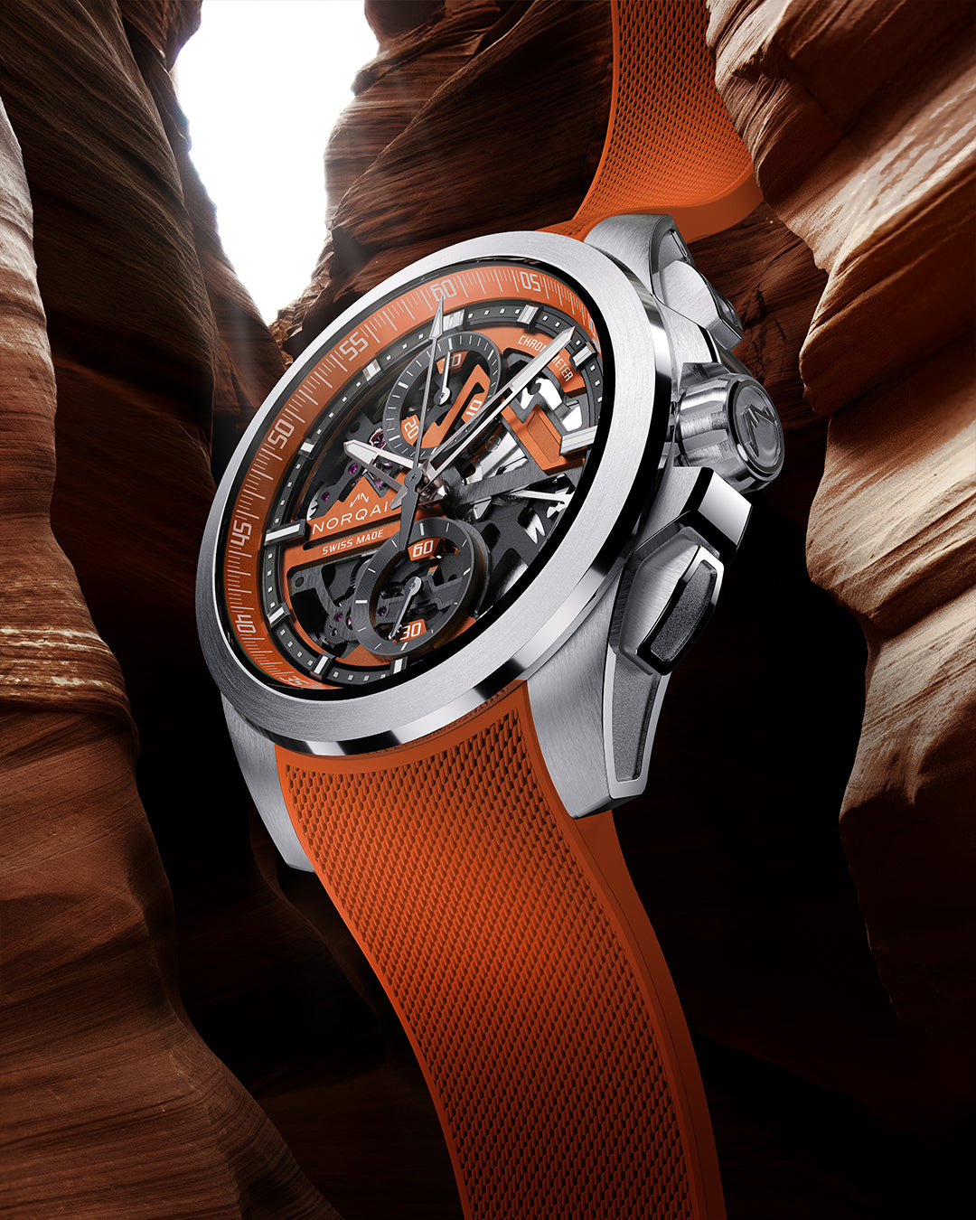Independence Skeleton Chrono 42mm Orange | NORQAIN Swiss Made